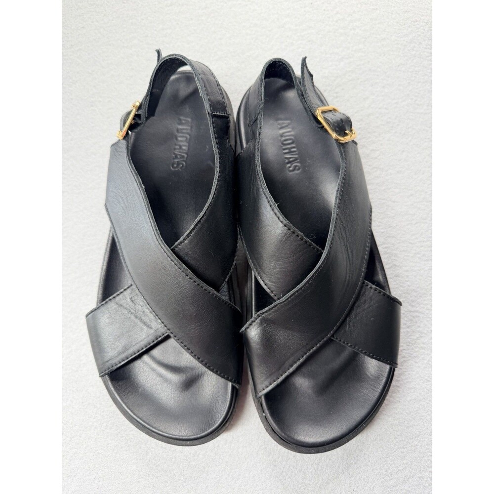 ALOHAS Women’s Nico Black Leather Crossover Slingback Sandles Size 39 / 8.5